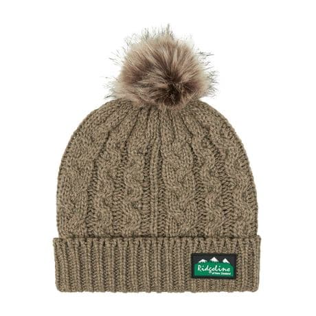 Ridgeline Nordic Fleck Bobble Hat Teak Beanie Autumn Winter Hat Faux Fur Pom
