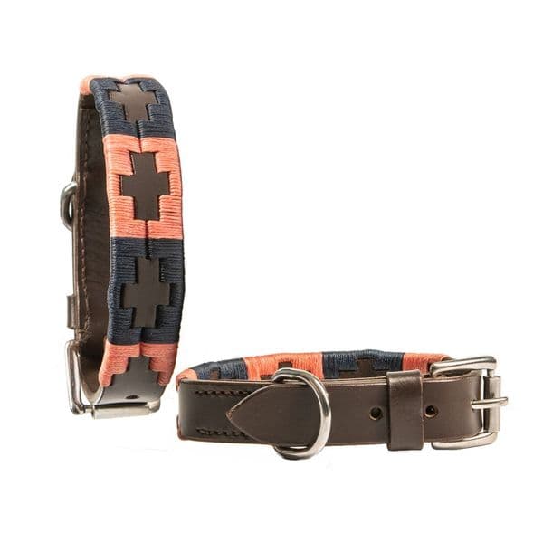 SALE (WAS £20) - Argentine Hand Embroidered Dog Collar (Pink/Navy Blue)
