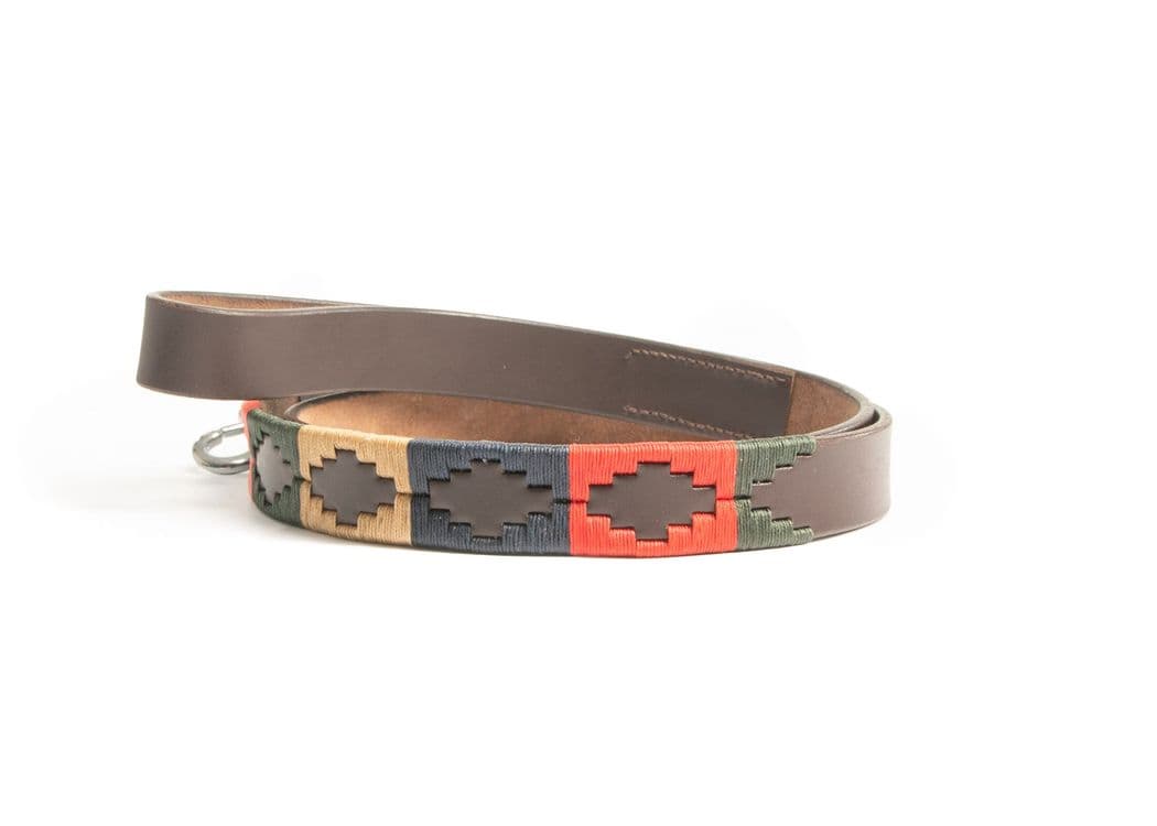 SALE (WAS £40) - Argentine Hand Embroidered Dog Lead Gold/Green/Red/Navy