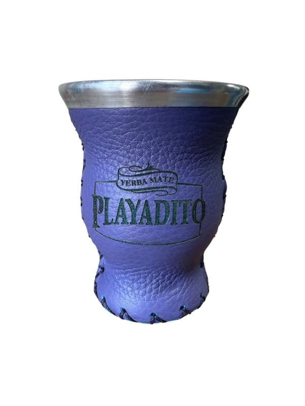 Yerba Mate Gourd - Traditional Leather and Glass Cup (Blue)