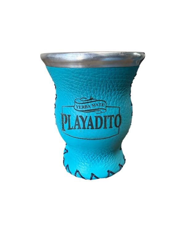 Yerba Mate Gourd - Traditional Leather and Glass Cup (Turquoise)