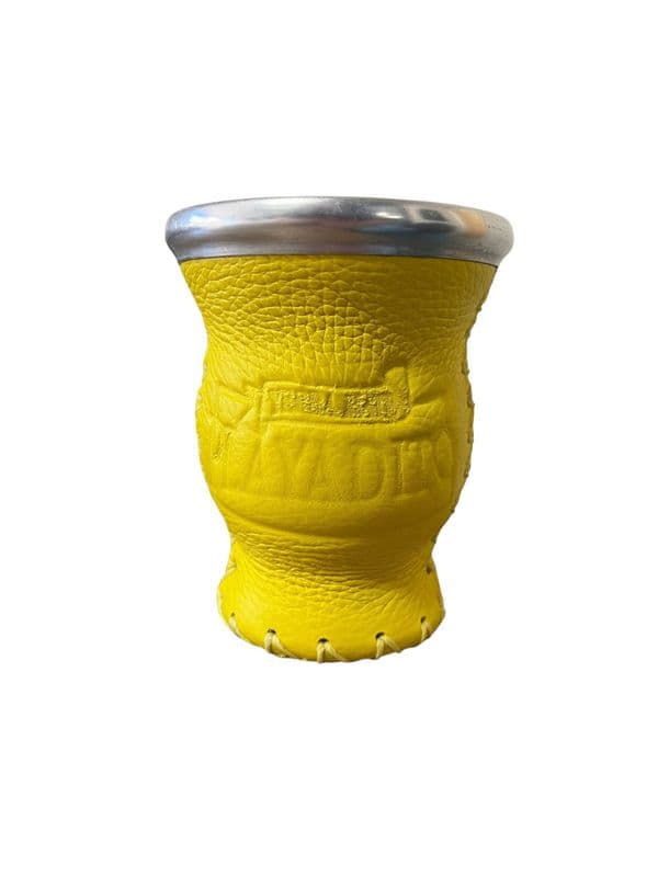 Yerba Mate Gourd - Traditional Leather and Glass Cup (Yellow)
