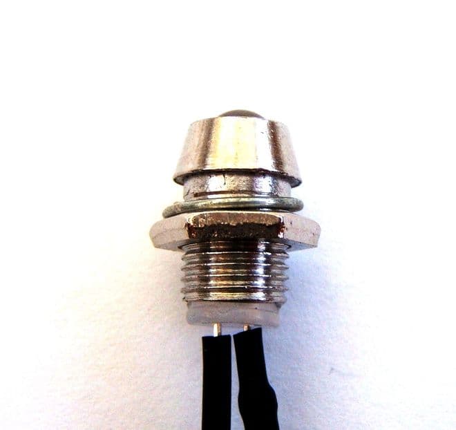 Pre Wired LEDs 5mm Clear with Metal Holder 5V-12V Various Colours