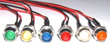 Pre Wired LEDs 5mm Diffused with Metal Holder 5V-12V Various Colours