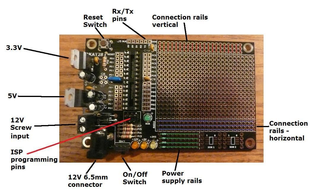 RKAT28 Prototype PCB for 28 pin Arduino and ATMEL Self Build Kit