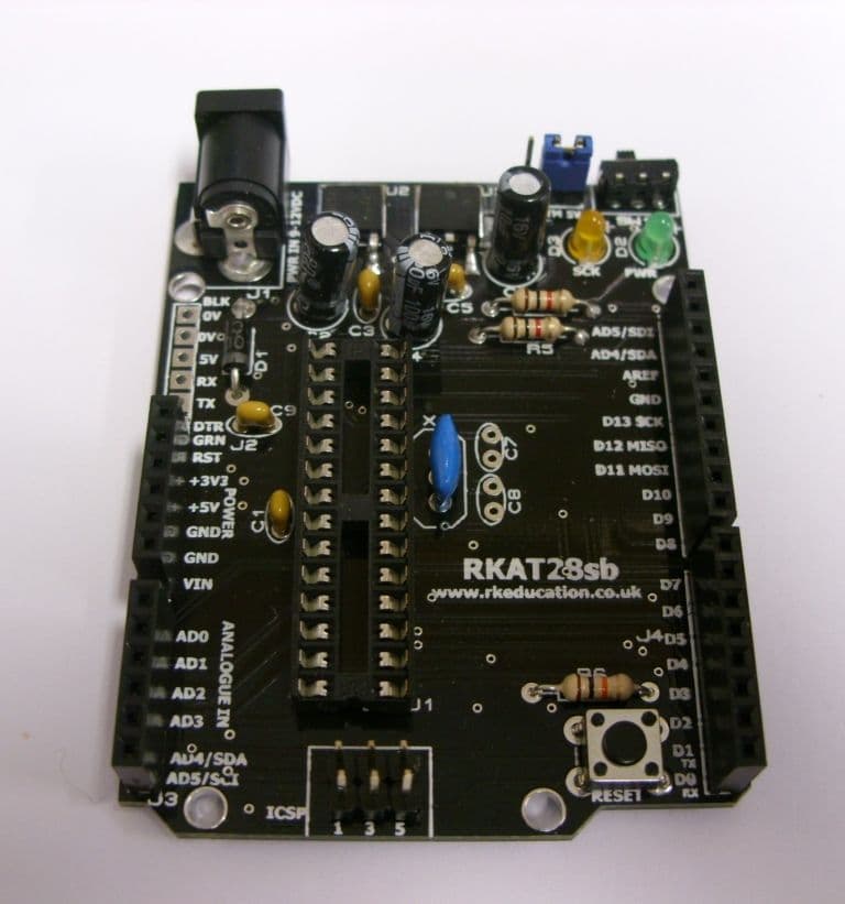 RKAT28sb Shield Base PCB for 28 pin Arduino and ATMEL Self Build Kit