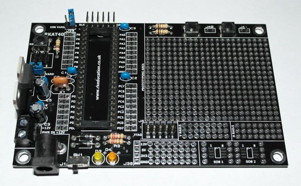 RKAT40 Prototype PCB for 40 pin Arduino/Sanguino and ATMEL Self Build Kit