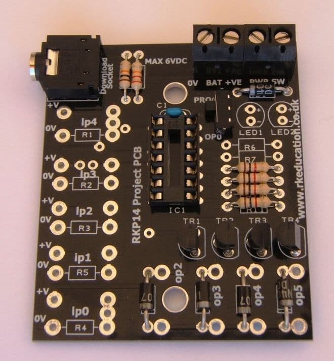 RKP14 Project PCB with 4x BC182L outputs for PIC,PICAXE and Genie Self Build Kit