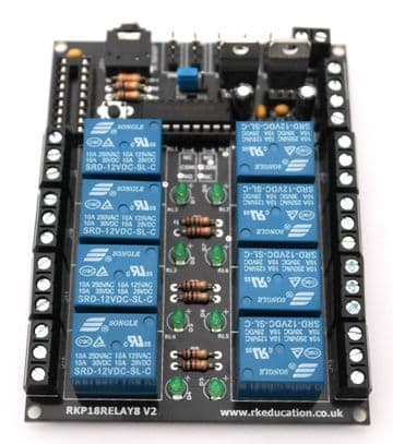 RKP18Relay8 Project PCB for 18 pin PIC,PICAXE and Genie Self Build Kit