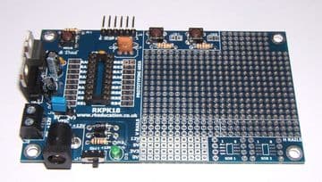 RKPK18 Prototype PCB for PIC16F88, PIC16F819, PIC16F628 etc, for use with PicKit Self Build Kit