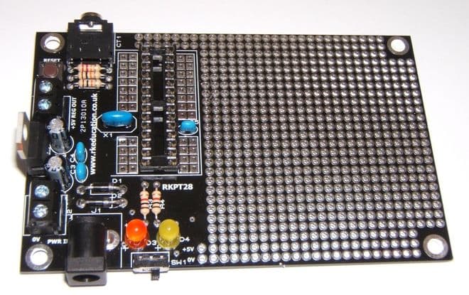 RKPT28 Prototype Project PCB for 28 pin PIC, PICAXE and Genie Self Build Kit