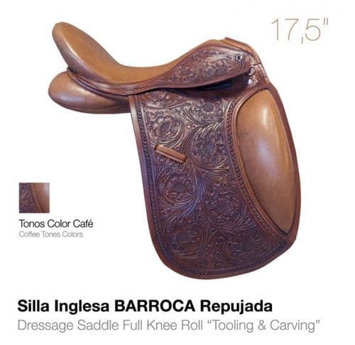 Baroque tooled leather dressage saddle