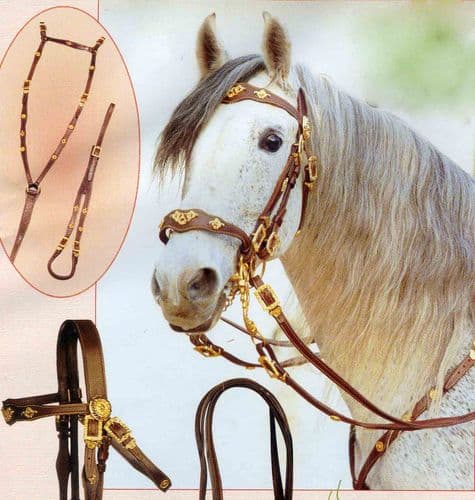 Complete set of Portugues or Baroque Cortezia DOUBLE bridle with matching breastplate & crupper