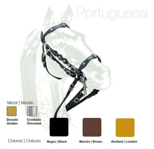 De-luxe Portuguese double bridle with metal decorations