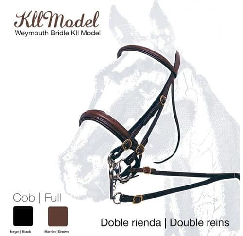 Leather double bridle with wide noseband