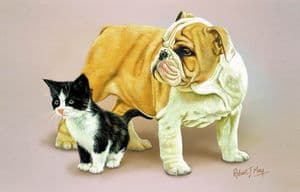Bulldog Pup & Kitten Print