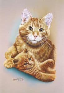 Red Tabby Cat & Kitten Print