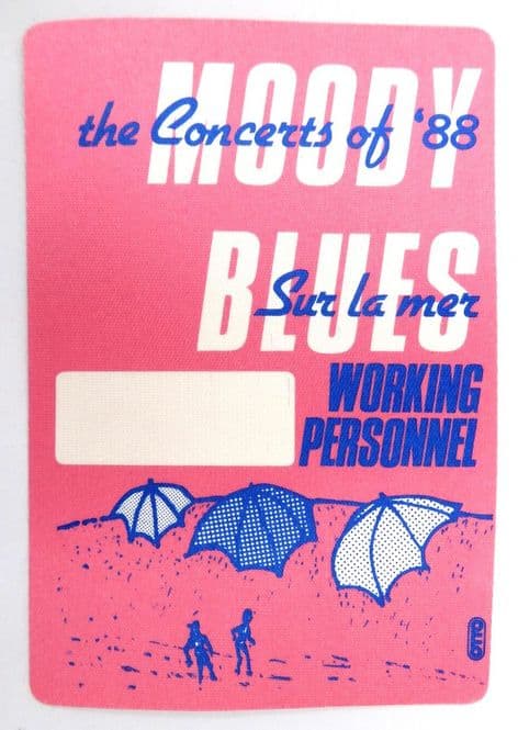 Moody Blues - 'Sur La Mer Tour 1988 Working Personnel Pink' Backstage Pass