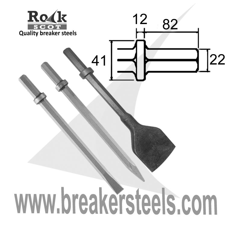 Hex 22mm x 82mm (⅞ x 3¼) Set of Chisel, Point & Tarmac cutter