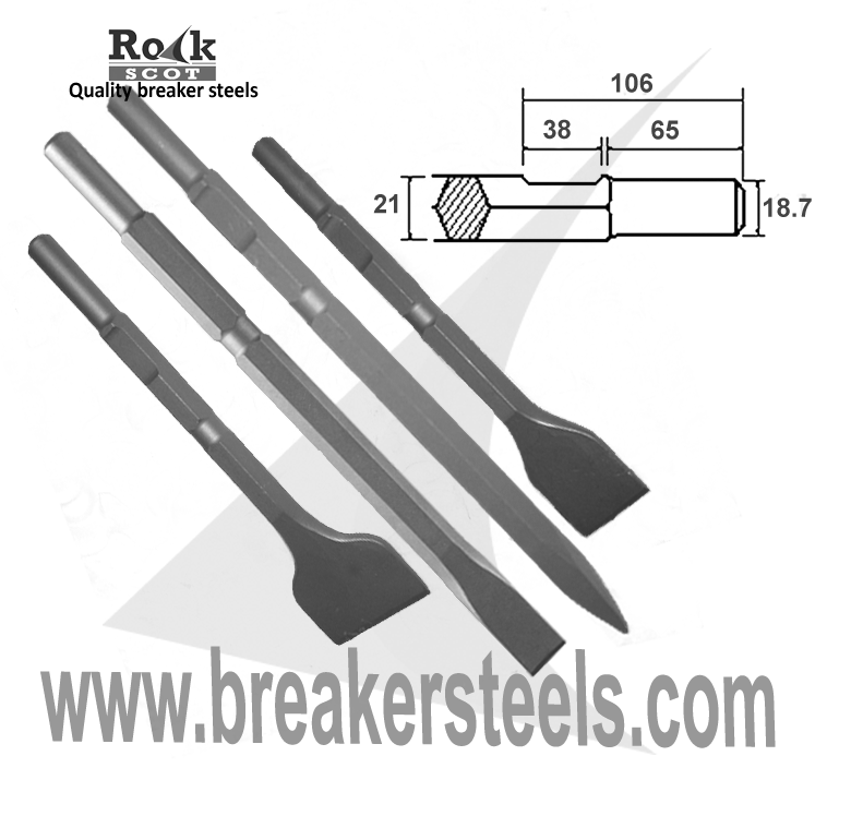 Kango K900, Set of Chisel, Point, 50mm & 75mm Wide Chisels, 21mm Hex (900K / 950K/KV)