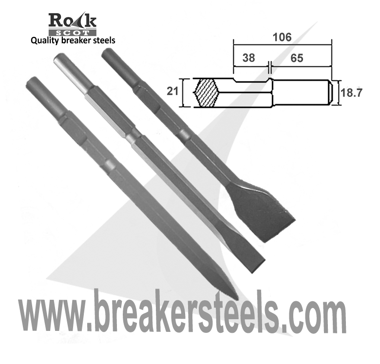 Kango K900, Set of Chisel, Point & 50mm Wide Chisel, 21mm Hex (900K / 950K/KV)
