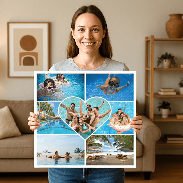 5 or 7 Photo Heart Collage Canvas print-Personalised with your own pictures