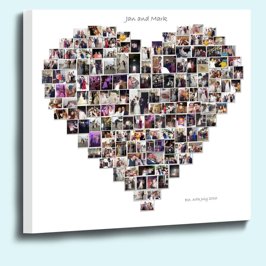 Bespoke Heart-Shaped Personalised Photo Collage – Custom Framed Canvas Print, Unique Wall Art Gift