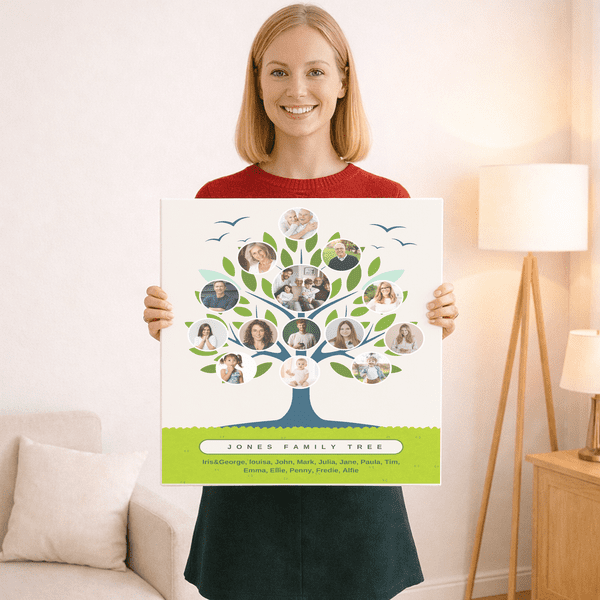 Custom Family Tree Canvas with Photos Personalised Family Wall Art