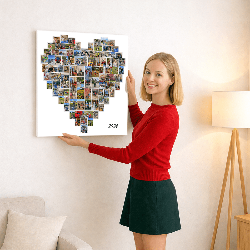 Heart Shaped Photo Collage Canvas print, Personalise with up to 100  Pictures