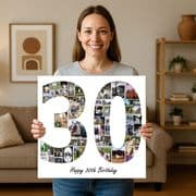 Personalised number shape photo collage framed canvas print