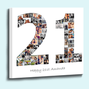 Personalised number shape photo collage framed canvas print
