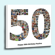 Personalised number shape photo collage framed canvas print