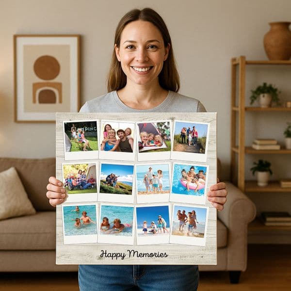 Personalised Polaroid style framed canvas photo collage 12 pictures