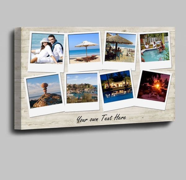 Personalised Polaroid style framed canvas photo collage 6 or 8 Pictures layout (1)