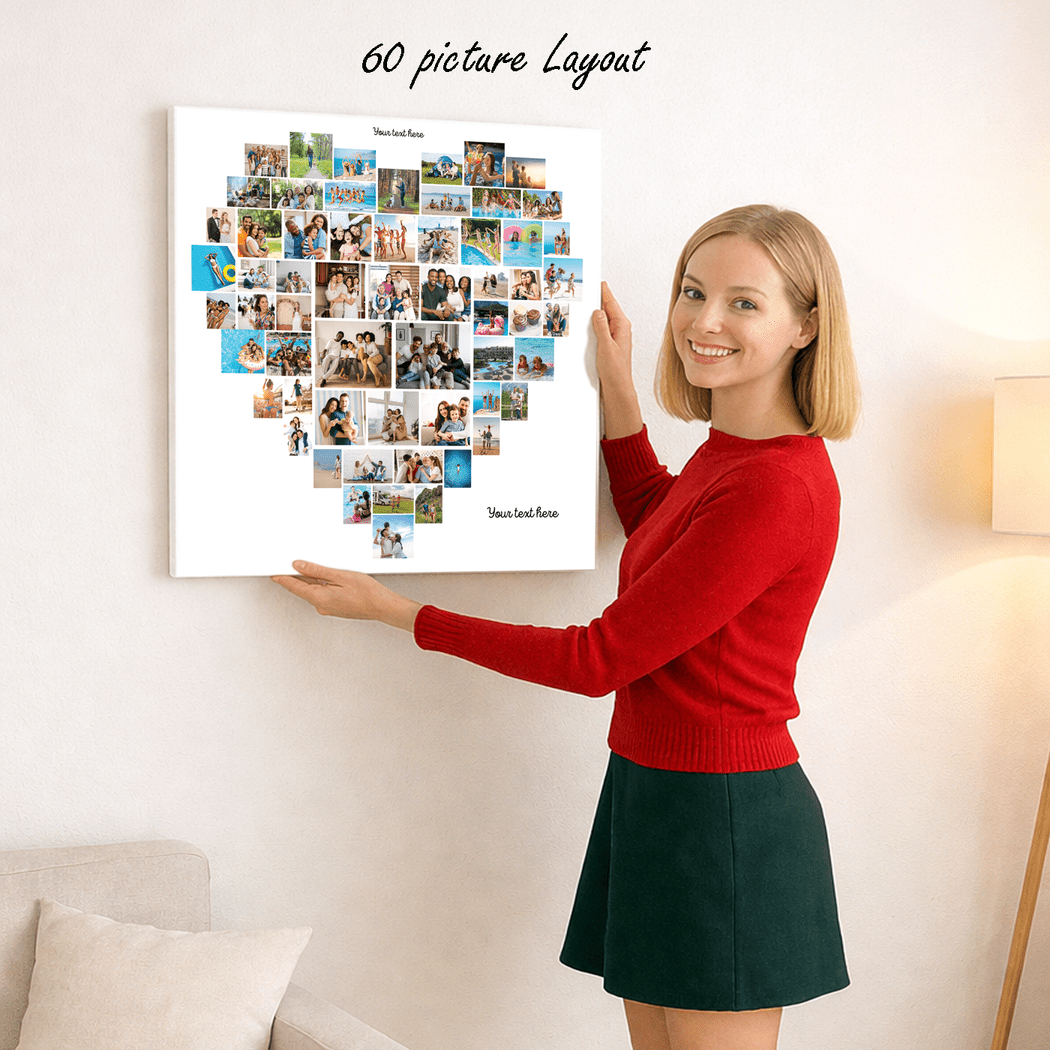 Valentines Heart Photo Collage Canvas Print: Custom Wall Art between 20 and 60 pictures