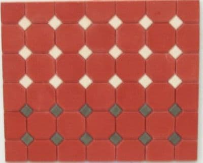 Dark Red Octagonal Floor Tiles - Dolls House