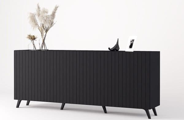 Elevate Your Interior with the Bali Matte Black Slatted Sideboard