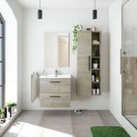 Adolfo 600mm Oak Effect Wall Hung Bathroom Vanity Cabinet with Basin Sink And Mirror - 305180C/SO