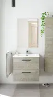 Adolfo 600mm Oak Effect Wall Hung Bathroom Vanity Cabinet with Basin Sink And Mirror - 305180C/SO