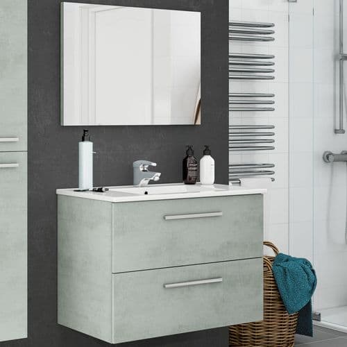 Adolfo 800mm Concrete Grey Wall Hung Bathroom Vanity Cabinet with Basin Sink And Mirror - 305160L/SO