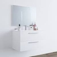 Adolfo 800mm White Gloss Wall Hung Bathroom Vanity Cabinet With Basin Sink And Mirror - 305161BO/SO