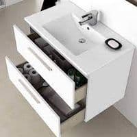 Adolfo 800mm White Gloss Wall Hung Bathroom Vanity Cabinet With Basin Sink And Mirror - 305161BO/SO