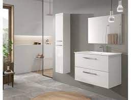 Adolfo 800mm White Gloss Wall Hung Bathroom Vanity Cabinet With Basin Sink And Mirror - 305161BO/SO