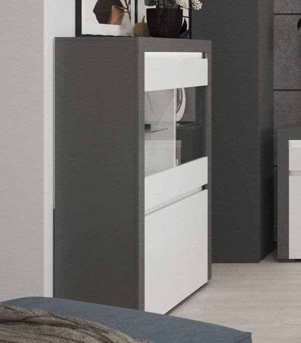 Alabama 2 Glass Door Display Cabinet White and Grey with LED Lights - ABW-1 - N14 N16