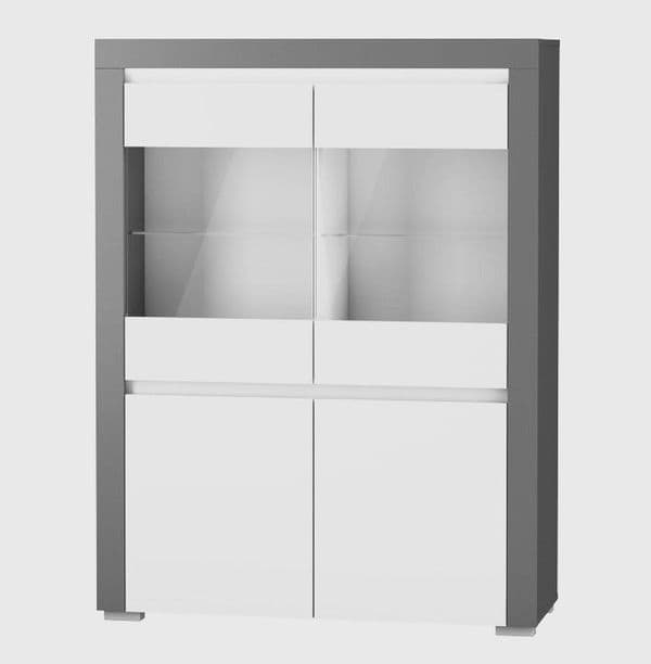 Alabama 2 Glass Door Display Cabinet White and Grey with LED Lights - ABW-1 - N14 N16