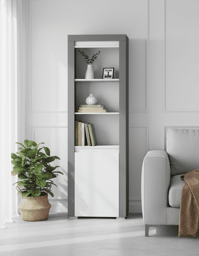Alabama White and Grey Tall Etagere Bookcase with Hidden Section - ABR-1 - N13