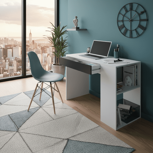 Alberto Grey and White Desk with Drawer and Shelves - 0Z2313A