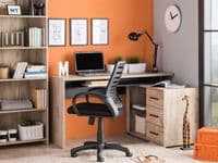 Alfano Oak and Black Large Corner Desk With Drawers