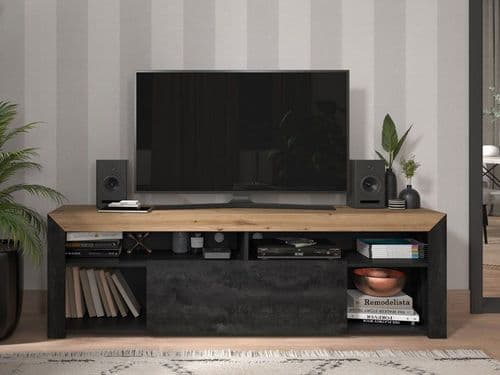Almeida Carbon Grey And Artisan Oak Effect 180cm TV Unit Cabinet With Storage 11011207 S/O