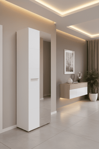 Almira White Gloss Slim Narrow 60cm  Shallow Depth Wardrobe for Small Spaces